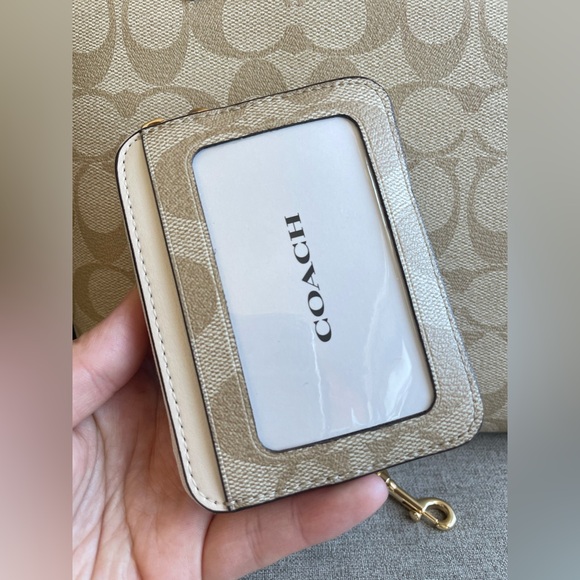 NWT！2PCS COACH ZIP TOP TOTE IN SIGNATURE CANVAS（4455）AND ID CARD CASE WALLET - Picture 11 of 16